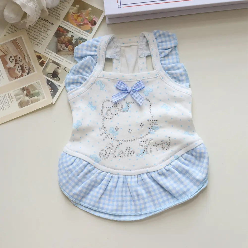 ID1674 ハローキティ スパンコール ペット服 夏 薄手 犬 猫用 プリンセス スイート ノースリーブ ワンピース 涼感 通気性 洗える 小型犬 ブルー / XS ペット用品＞ウェア