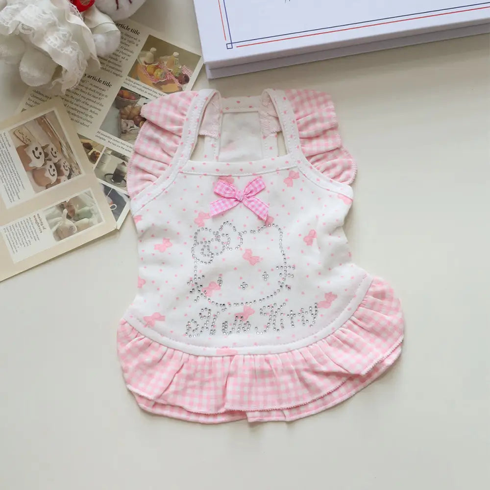 ID1674 ハローキティ スパンコール ペット服 夏 薄手 犬 猫用 プリンセス スイート ノースリーブ ワンピース 涼感 通気性 洗える 小型犬 ピンク / XS ペット用品＞ウェア