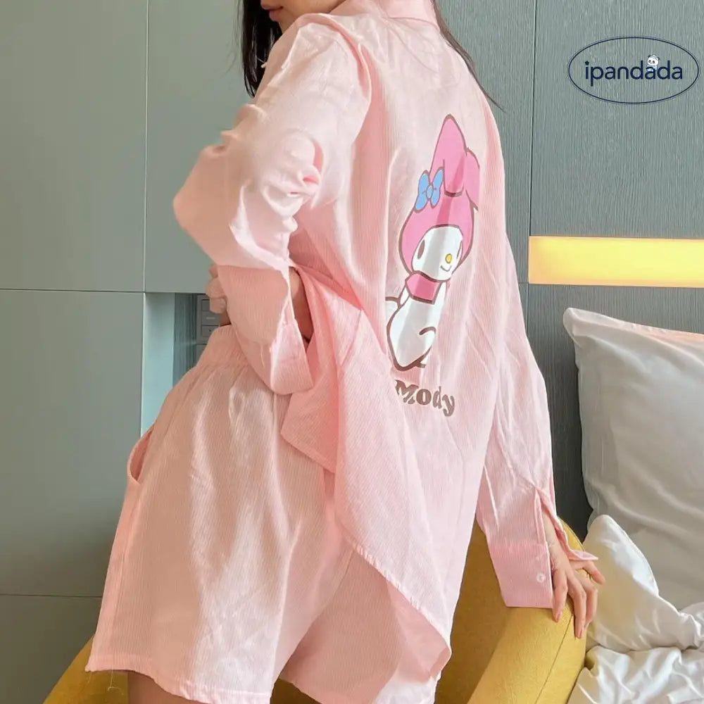 ID448 HELLOK*TTY パジャマ レディース 長袖 短パンツ 開襟パジャマ 前開き 快適 睡眠 おしゃれ かわいい ホテル 春 夏 秋 誕生日 女性 ギフト ピンク / S レディース＞セットアップ