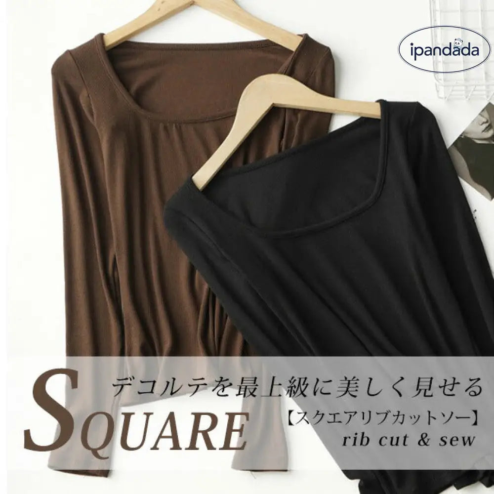 ヒートテック 深あき 首広い開く スクエアネック リブ カットソー レディース 柔らかインナー 長袖 天然素材 アンダーシャツ 女性 レディースインナー シャツ アンダーウェア uネック 無地 スポーツ トップス ストレッチ ID3259