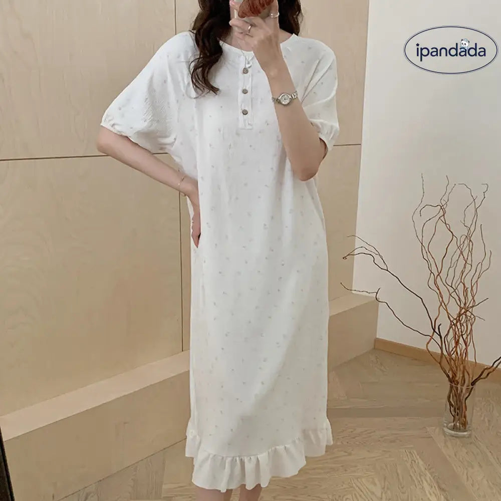 ID1316 ホームドレス レディース 春夏 新作 フロントボタン 立体織 凹凸風 小花柄 薄手 ゆったりシルエット 外出OK カジュアル 肌触りサラサラ 3色展開 通気性抜群