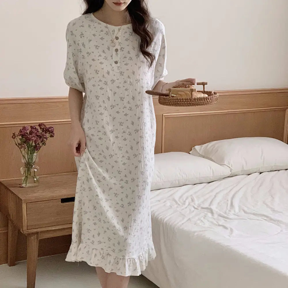 ID1316 ホームドレス レディース 春夏 新作 フロントボタン 立体織 凹凸風 小花柄 薄手 ゆったりシルエット 外出OK カジュアル 肌触りサラサラ 3色展開 通気性抜群