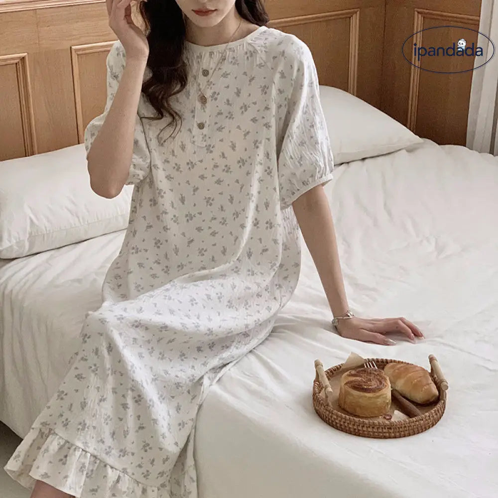 ID1316 ホームドレス レディース 春夏 新作 フロントボタン 立体織 凹凸風 小花柄 薄手 ゆったりシルエット 外出OK カジュアル 肌触りサラサラ 3色展開 通気性抜群