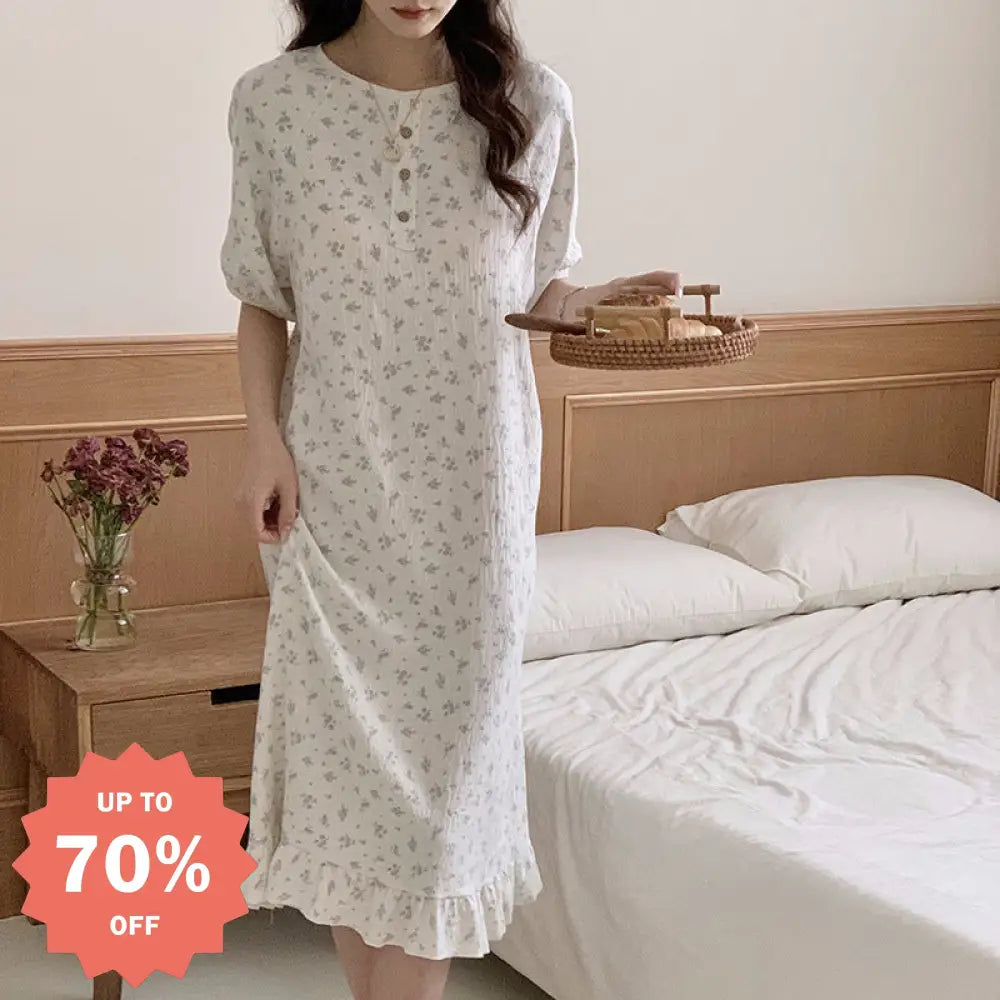 ID1316 ホームドレス レディース 春夏 新作 フロントボタン 立体織 凹凸風 小花柄 薄手 ゆったりシルエット 外出OK カジュアル 肌触りサラサラ 3色展開 通気性抜群