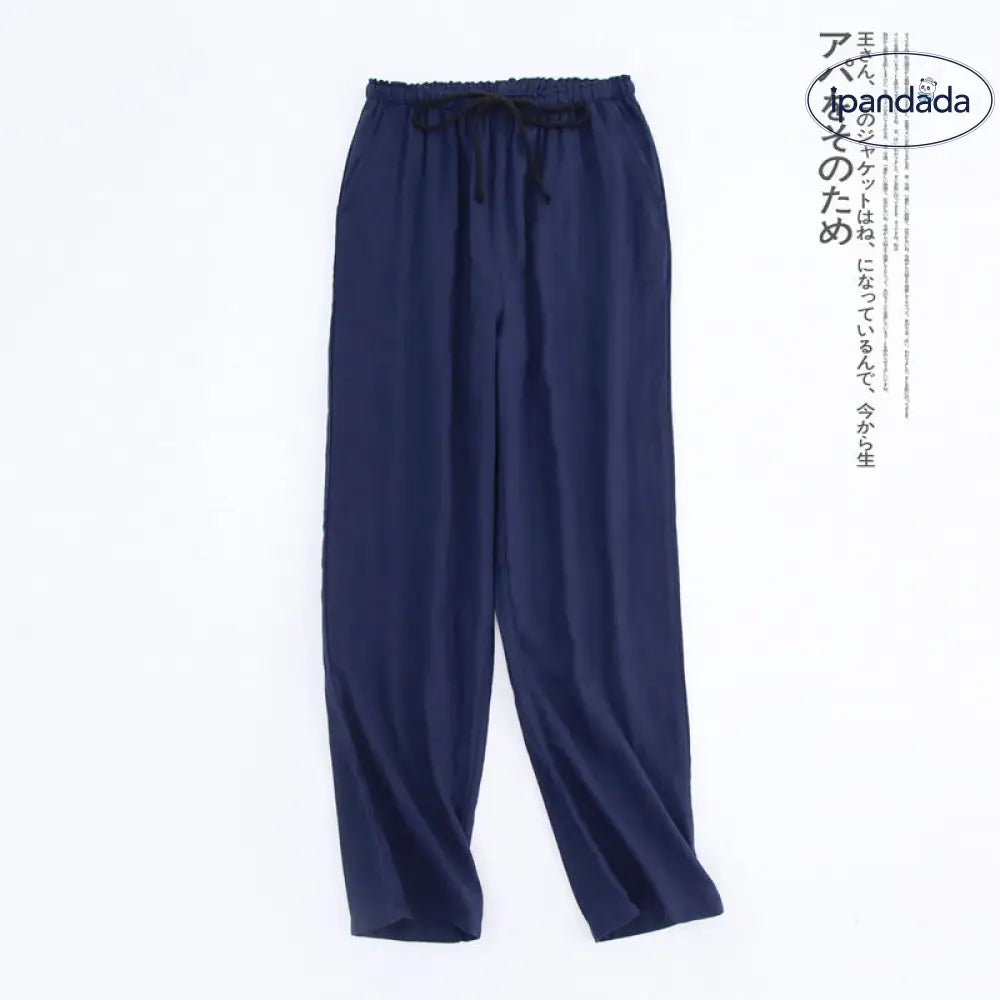 ID1325 ホームパンツ ペア用 メンズ 無地 オーガニック綿 ダブルガーゼ 薄手 ロング丈 お出かけOK 超ゆったり 吸汗速乾 通気性抜群 冷え対策 シンプル フリーサイズ  新作