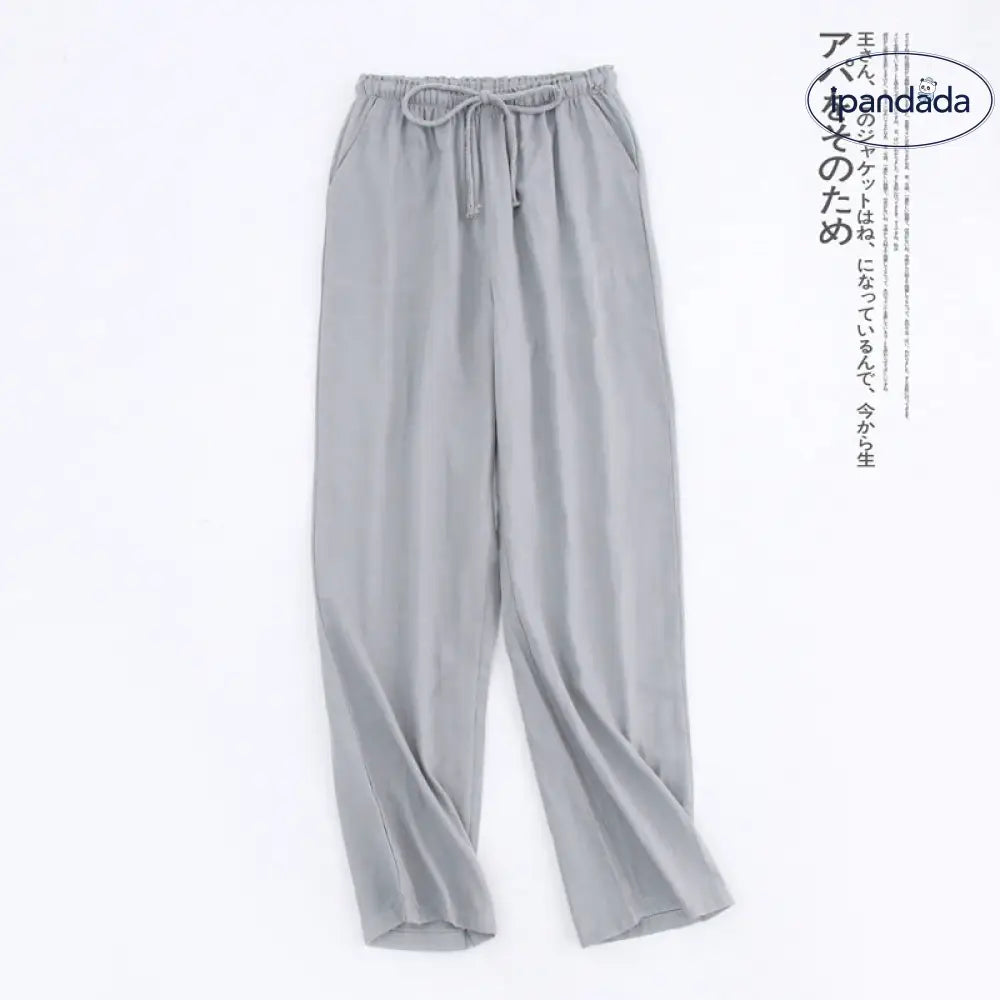 ID1325 ホームパンツ ペア用 メンズ 無地 オーガニック綿 ダブルガーゼ 薄手 ロング丈 お出かけOK 超ゆったり 吸汗速乾 通気性抜群 冷え対策 シンプル フリーサイズ  新作