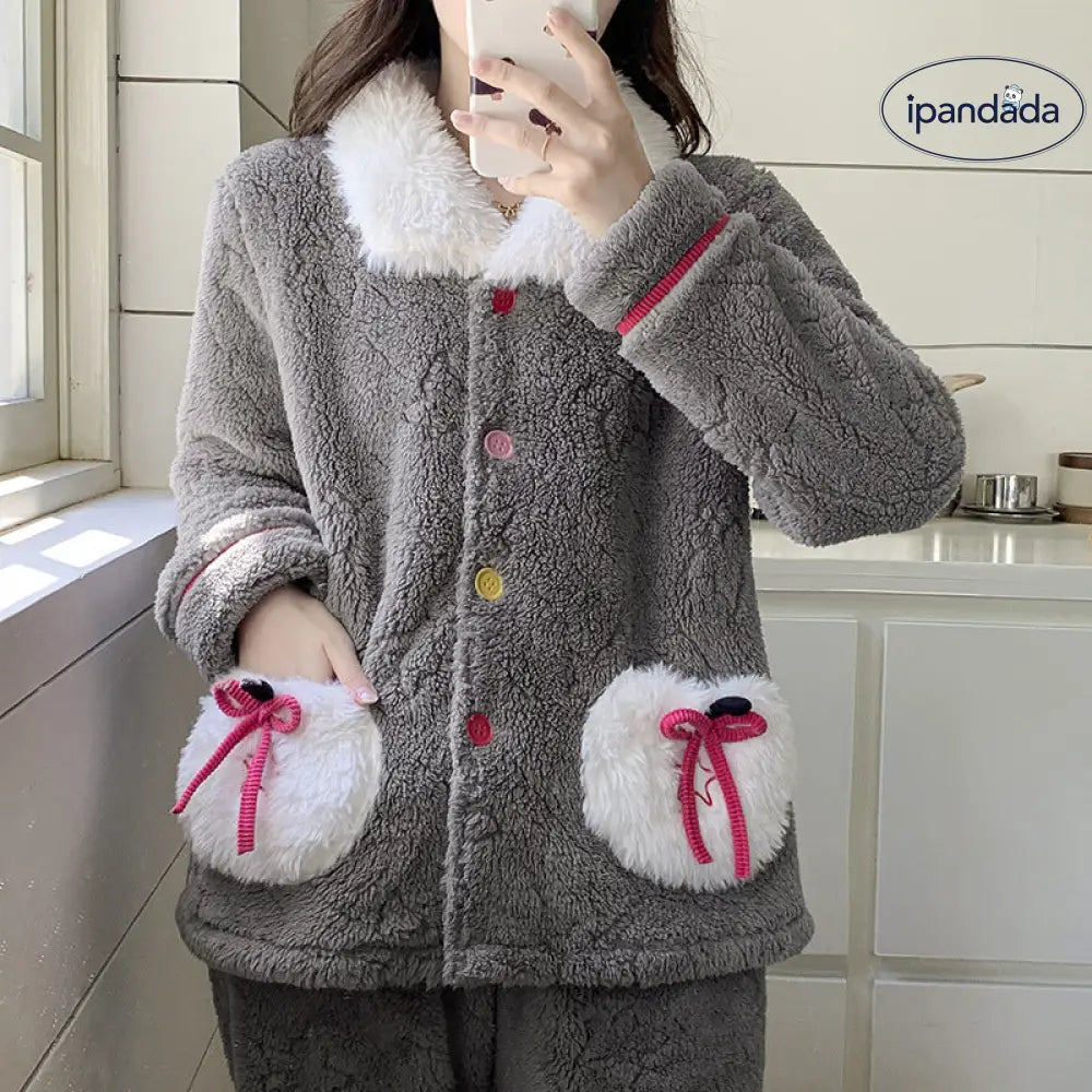 厚手 コーラルフリース 保温 パジャマ レディース 冬 フランネル カーディガン ルームウェア セット ID3592