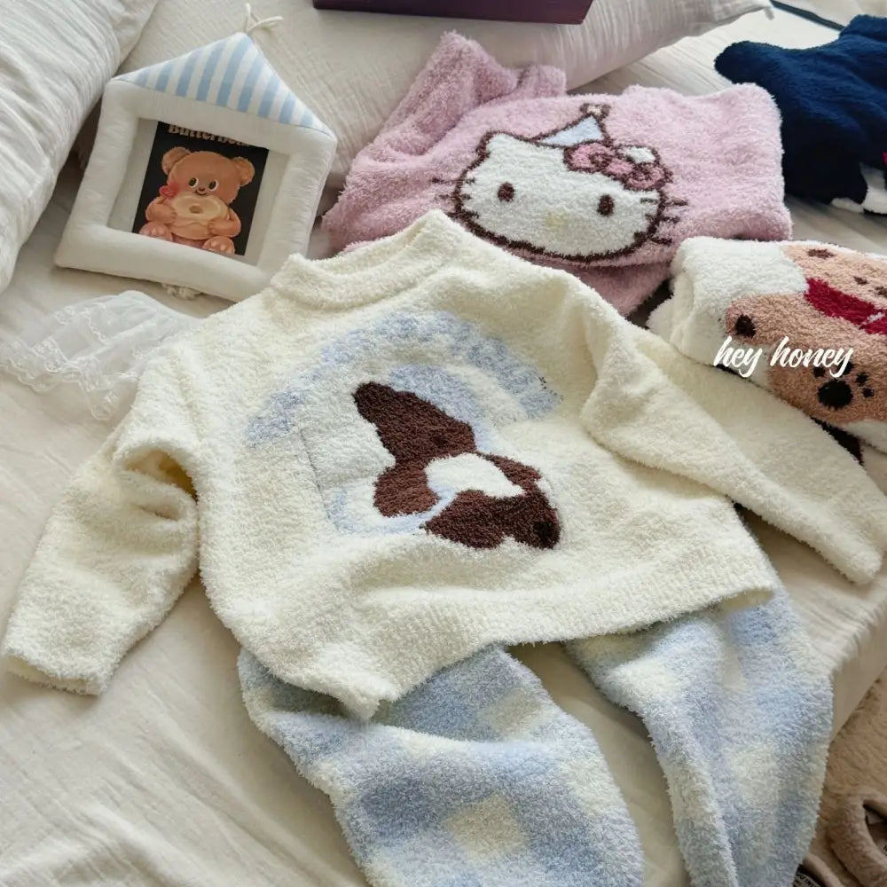 秋冬 フリース 可愛い パジャマ 親子用 厚手 保温 ルームウェア セット ふわふわ ID3071 タイプ② / 90cm