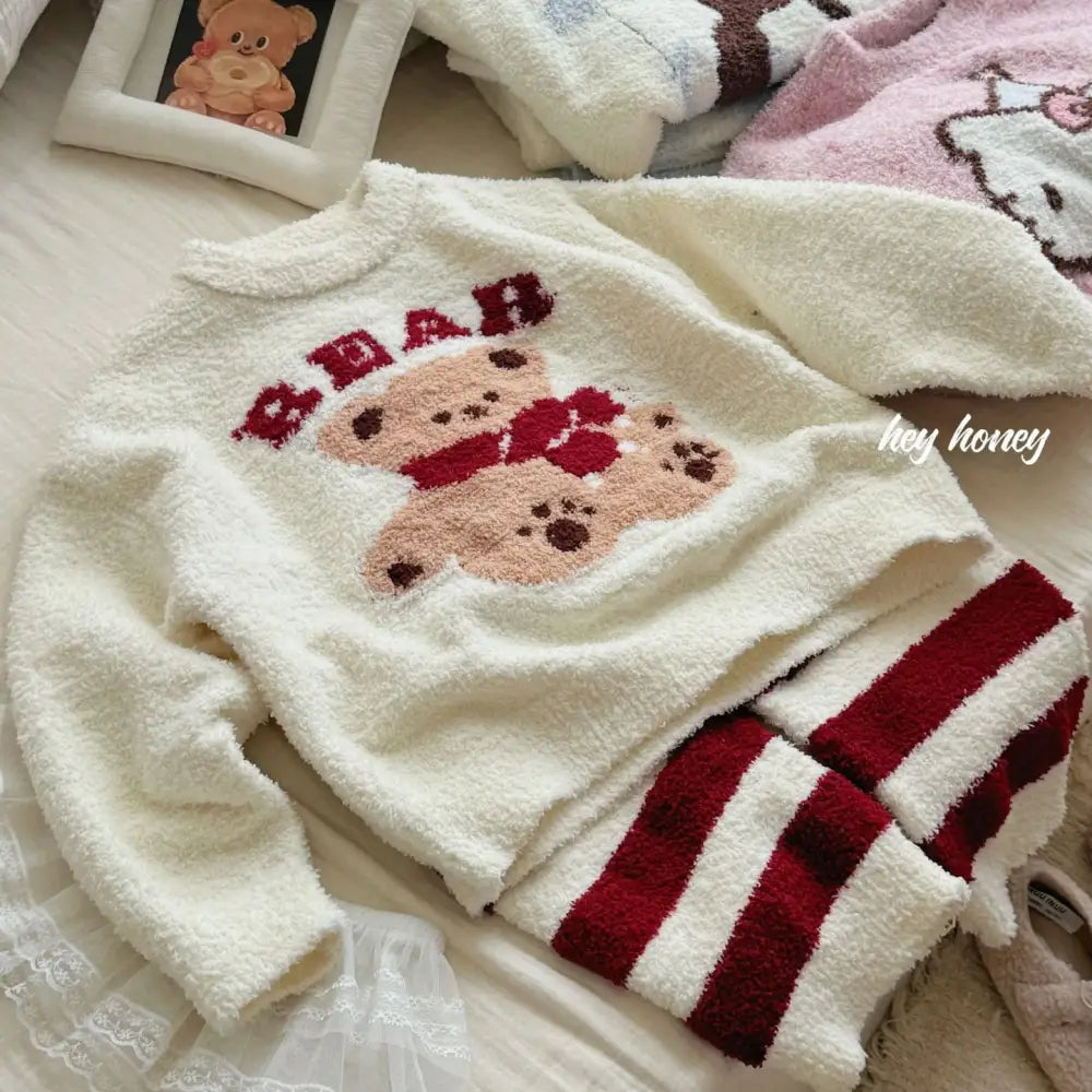 秋冬 フリース 可愛い パジャマ 親子用 厚手 保温 ルームウェア セット ふわふわ ID3071 タイプ③ / 90cm