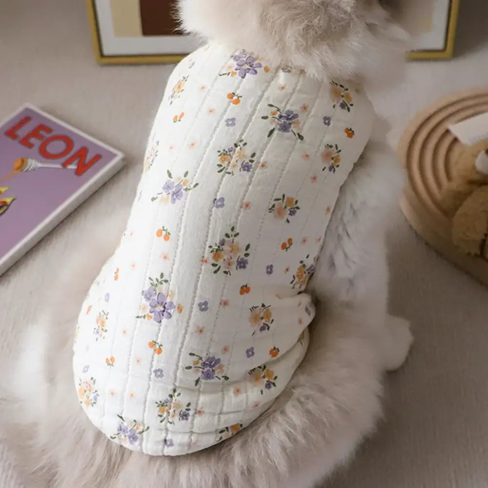 花柄 フラワー ペット服 キャットウェア ドッグウエア 防寒 ペット 保護 猫服 犬服 防寒 傷舐め防止 猫用洋服 ベージュ / S ペット用品＞ウェア