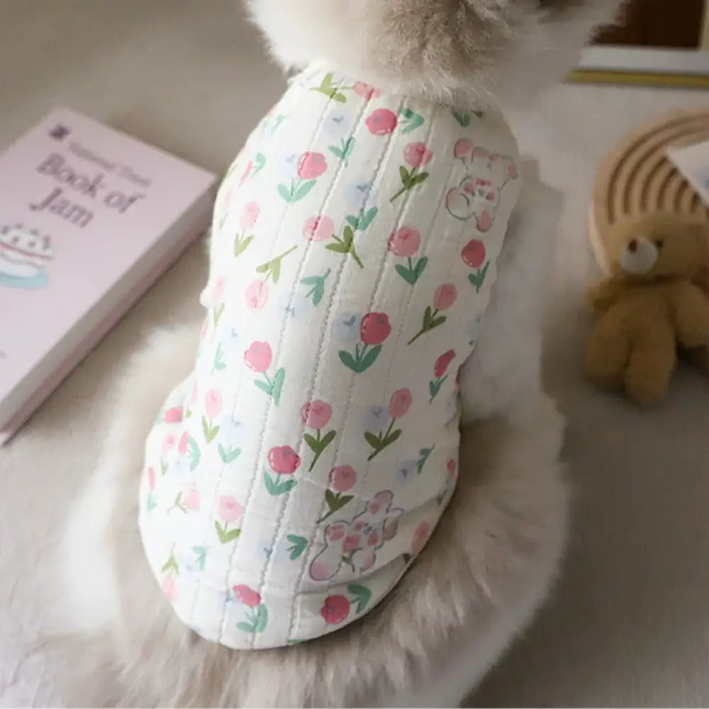 花柄 フラワー ペット服 キャットウェア ドッグウエア 防寒 ペット 保護 猫服 犬服 防寒 傷舐め防止 猫用洋服 ピンク / S ペット用品＞ウェア
