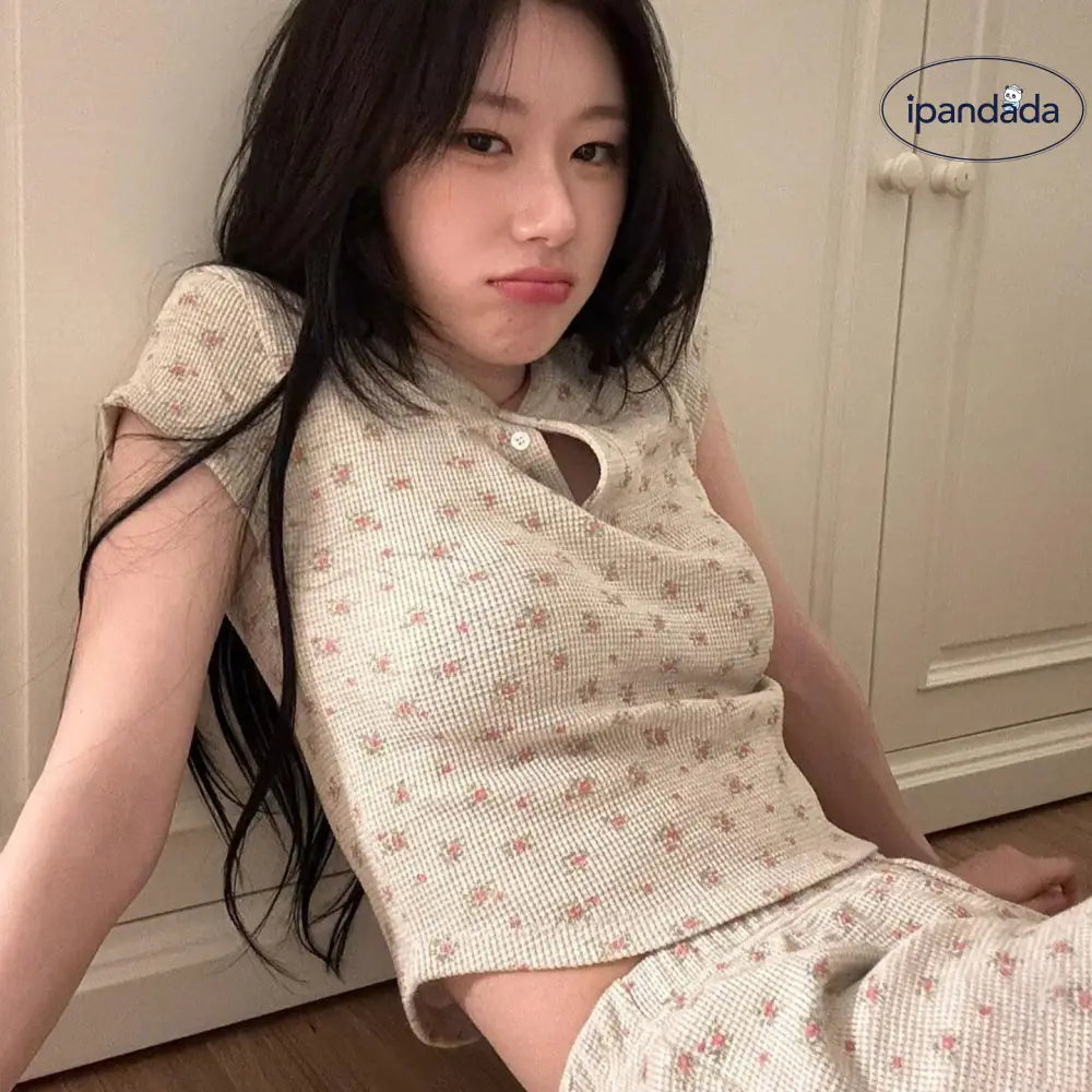 ID686 花柄パジャマ パジャマ上下 ITZY レディースパジャマ 夏 パジャマ 半袖 綿混 上下 セット 可愛い おしゃれ 部屋着 寝間着 ナイトウェア 吸水 速乾 レディース＞セットアップ