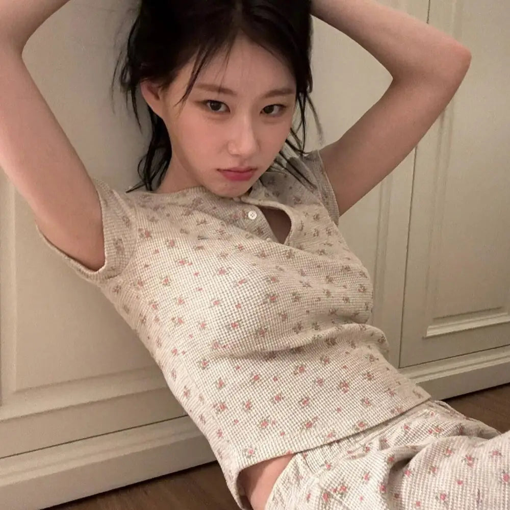 ID686 花柄パジャマ パジャマ上下 ITZY レディースパジャマ 夏 パジャマ 半袖 綿混 上下 セット 可愛い おしゃれ 部屋着 寝間着 ナイトウェア 吸水 速乾 写真通り / S レディース＞セットアップ