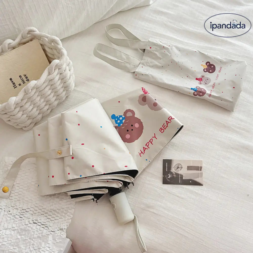 ID1435 花柄プリント 遮光100%ブラックコート ショルダーバッグ付き 全自動開閉 3段折りたたみ 学生に人気 おしゃれ 落書き風 晴雨兼用 UVカット99% 遮熱 耐風強化 軽量 コンパクト