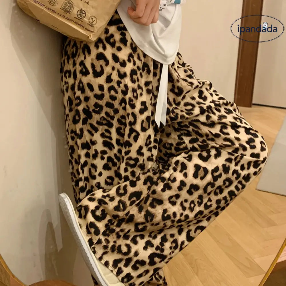 ヒョウ柄 パジャマパンツ レディース 秋用 甘くクールな ストレート フィット ワイド カジュアル 外出可能 ルームウェア ロングパンツ ID1814
