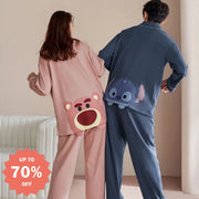 いちご熊 スティッチ カップル パジャマ セット 長袖 ルームウェア 綿 かわいい ゆったり 春秋 彼氏彼女 プレゼント 自宅着 おうち時間 通販 ギフト 誕生日 記念日 ID4089