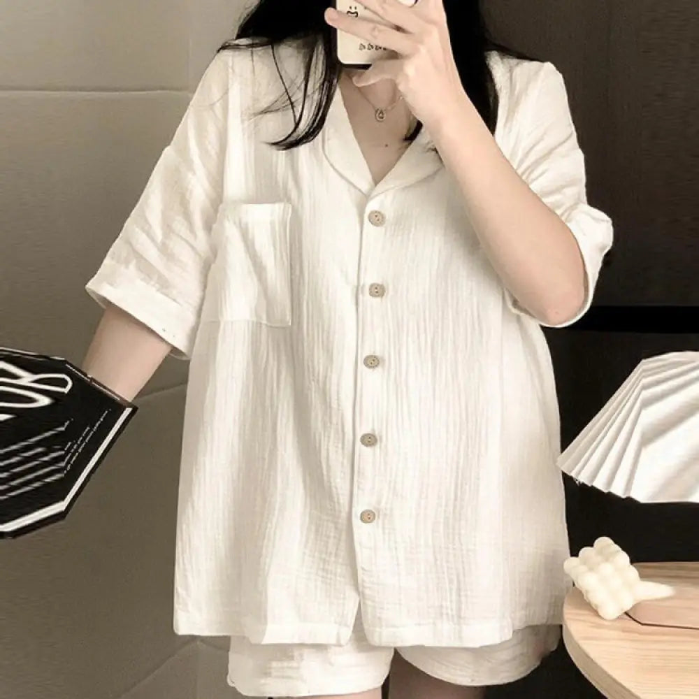 ID1107 INS風 シンプル 無地 女性用 パジャマセット 夏用 新作 半袖 清楚系デザイン ホーム＆外出用 2点セット ベージュ / S レディース＞セットアップ