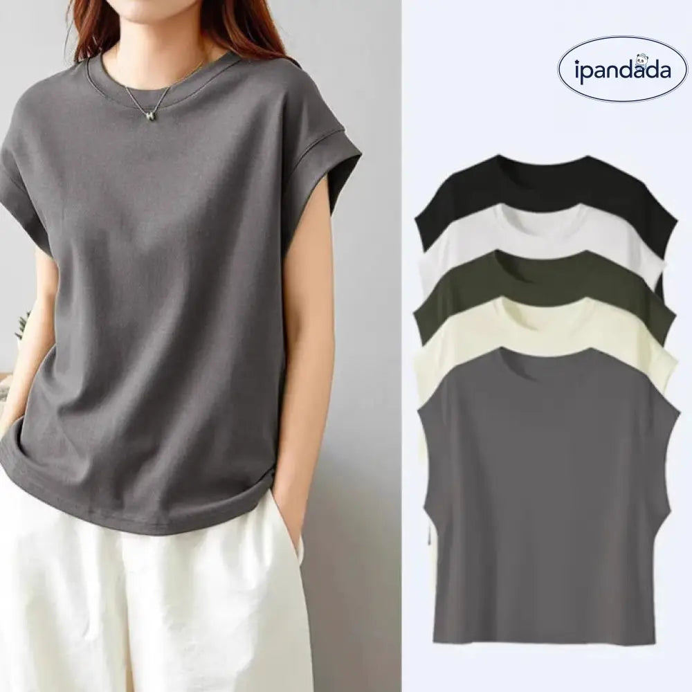 ID1129 デザイン性 防透け 大人可愛い 無地 半袖 ラウンドネック プルオーバー カジュアル Tシャツ スリム効果 夏用 新作 マルチコーデ 女性用 ノースリーブ タンクトップ 外出着＞トップス