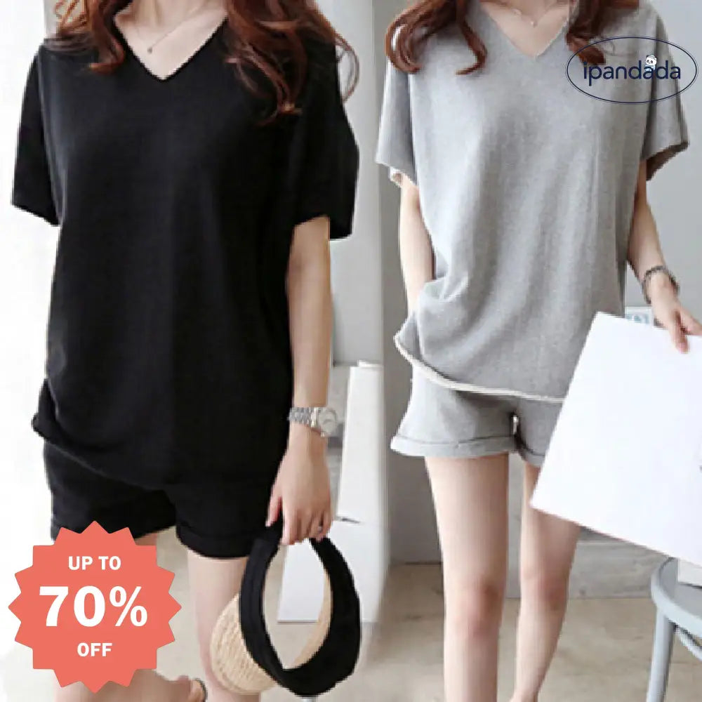 ID1134 2点セット カジュアル スポーツ 半袖Tシャツ＆ショートパンツ 夏用 ルーズフィット プラスサイズ 女性用 外出着＞セットアップ
