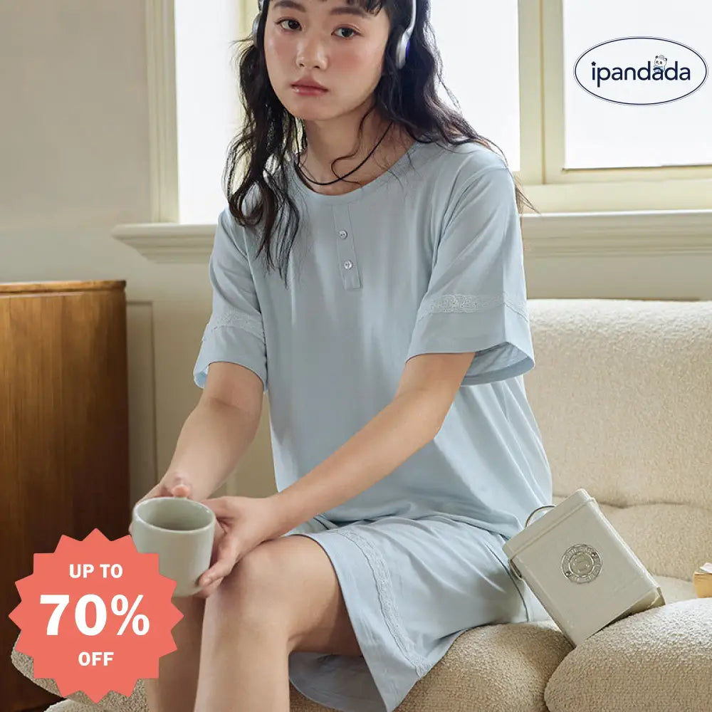 ID1150 春夏季 高級レース 桑蚕糸 女性用 丸首 半袖 ショートパンツ ルーズセット ホーム＆外出用 プレミアム 涼感 吸汗速乾 抗菌 軽量 シンプル 上品 リラックス ナチュラル 清潔感 レディース＞セットアップ