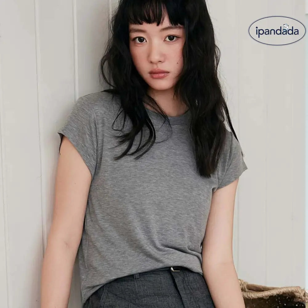 ID1158 6色展開 夏用 テンセルウール 半袖Tシャツ 丸首 シェイプアップ デザイン シームレススリーブ 無地 超快適 吸汗速乾 通気性抜群 軽量 涼感 カジュアル 上品 洗濯OK 薄手 肌触り最高 体型カバー シンプル 清潔感