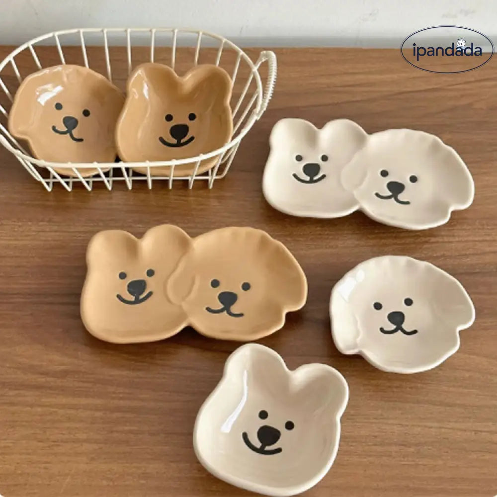 ID1233 陶器製 おちょこ クマの赤ちゃん デザイン SNS人気 多用途 ソース皿 骨皿 お菓子皿 おしゃれ プレミアム感 抗菌 電子レンジ対応 焼きぼけカラー SGマーク インテリア雑貨＞収納雑貨
