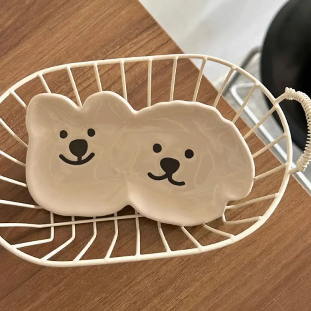 ID1233 陶器製 おちょこ クマの赤ちゃん デザイン SNS人気 多用途 ソース皿 骨皿 お菓子皿 おしゃれ プレミアム感 抗菌 電子レンジ対応 焼きぼけカラー SGマーク カーキ熊と犬 / 陶瓷制品 インテリア雑貨＞収納雑貨