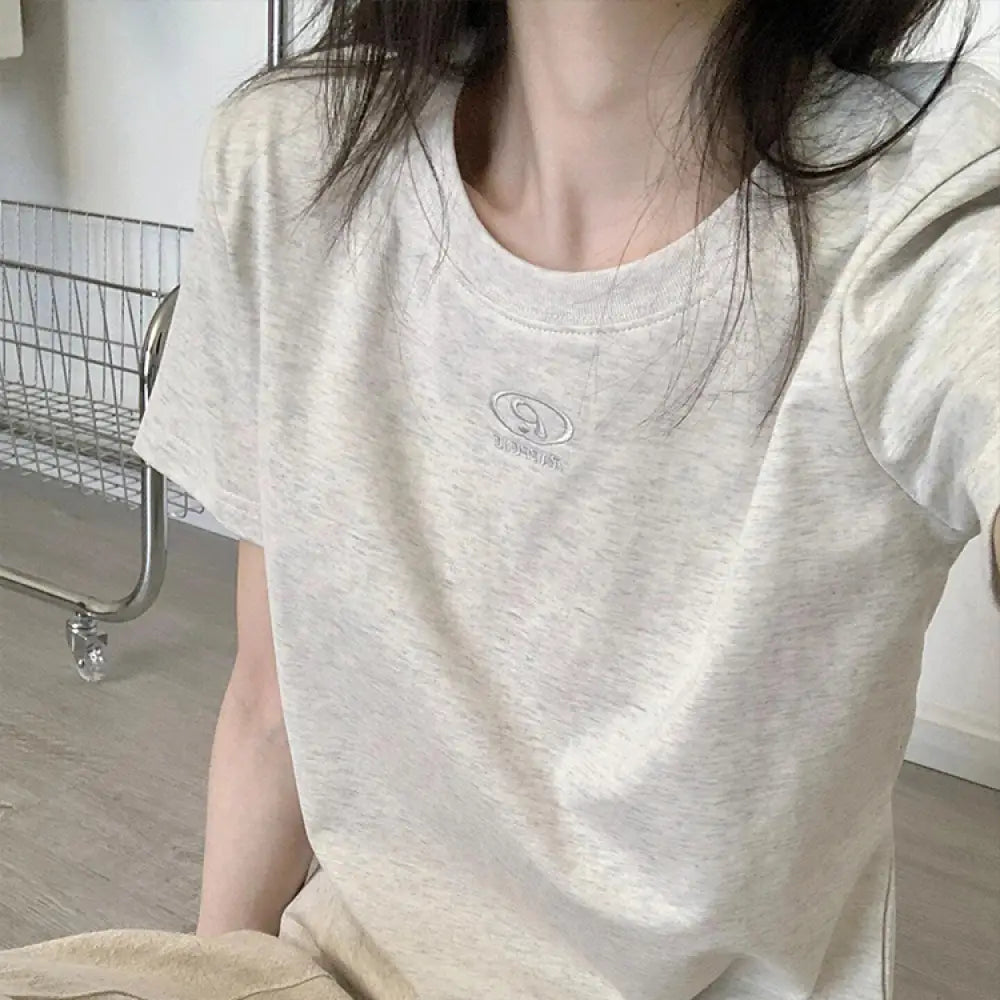 ID1269 【レトロモダン】レディーススポーツTシャツ 夏用 正シルエット 吸汗速乾 おしゃれ シンプルデザイン ライトグレー / S 外出着＞トップス
