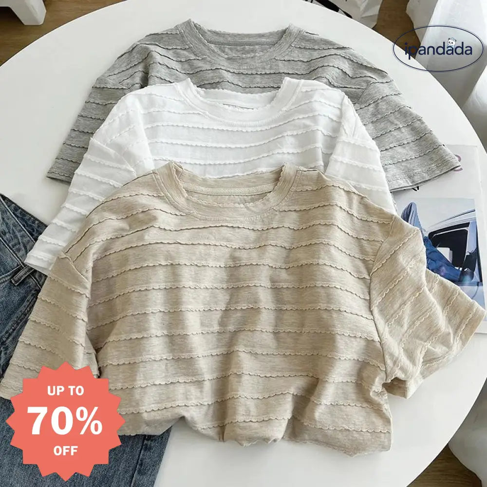 ID1279 レースデザイン 丸首Tシャツ レディース 夏用 ゆったり シンプル おしゃれ 通気性 カジュアルトップス 外出着＞トップス