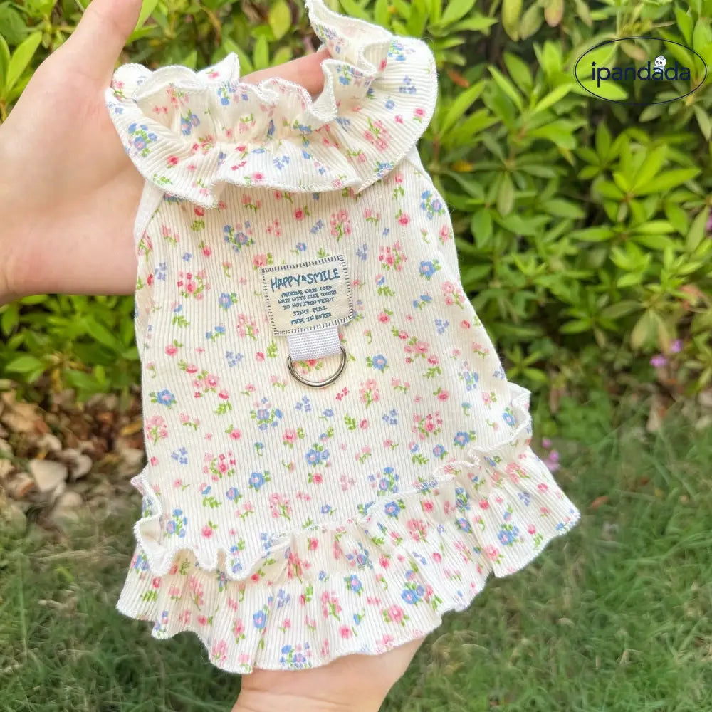 ID1341 春夏用 ペット服 犬猫兼用 フローラルプリント プリンセスドレス ビション用 薄手軽量 通気性抜群 UVカット 洗える おしゃれ かわいい