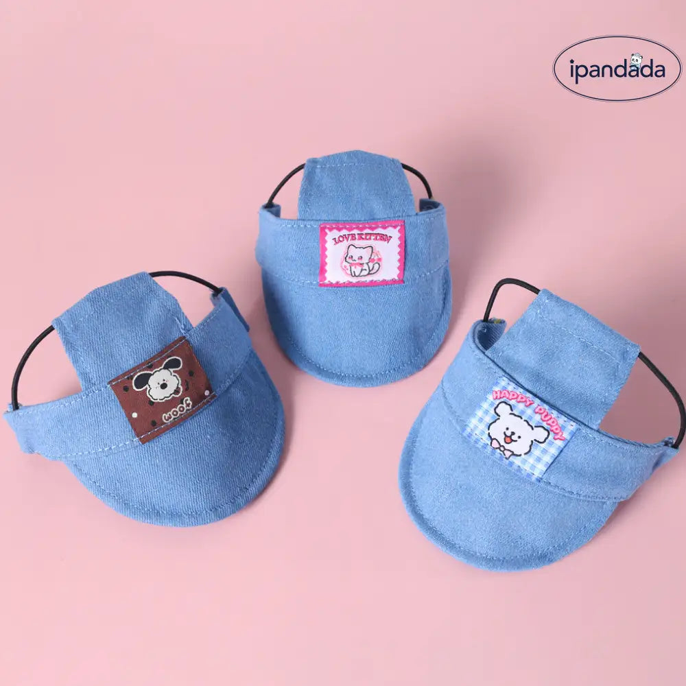 ID1348 デニムサンバイザー 刺繍ワッペン付き 柴犬専用 耳抜き設計 サイズ調節可能 UV99%遮断 通気メッシュ裏地 夏用 おしゃれ インスタ映え