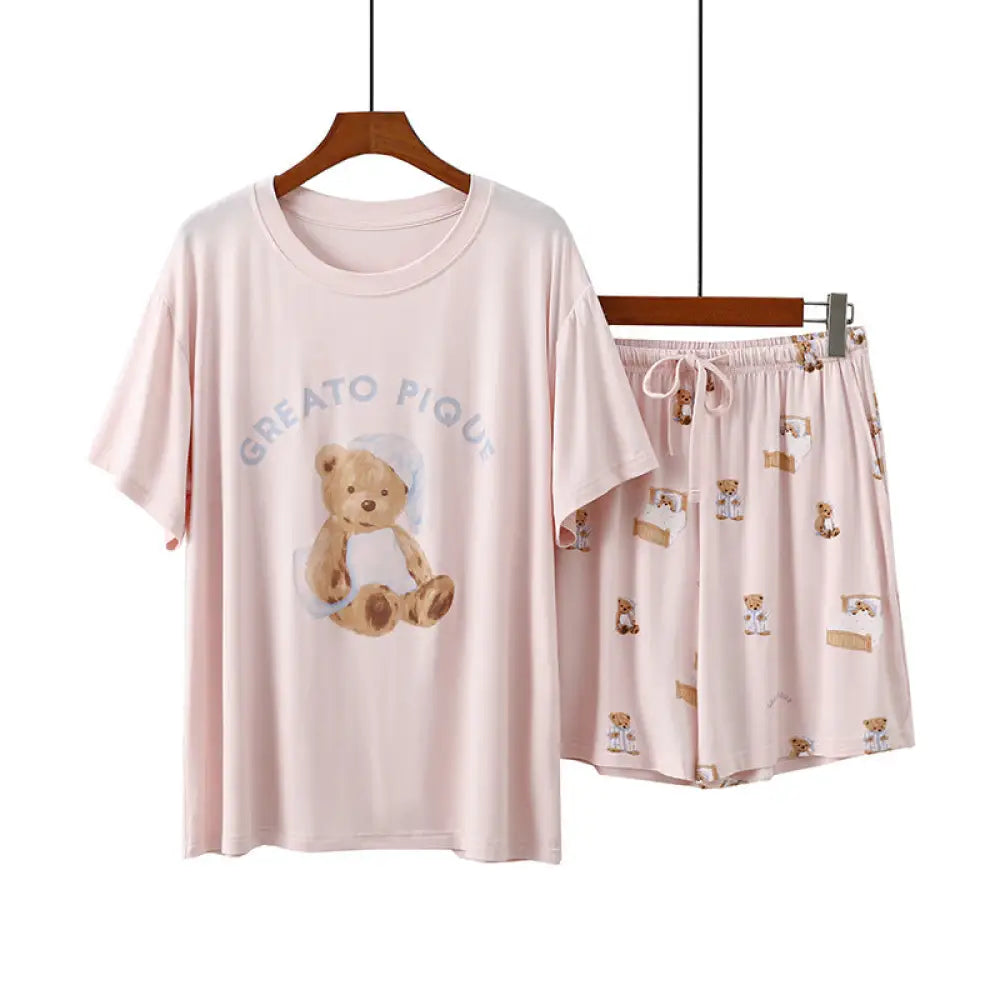 ID1397 くま柄 ルームウェア レディース 春 夏 上下セット セットアップ セット 可愛い パジャマ 半袖 トップス ショートパンツ 部屋着 ルームウエア トラベル おしゃれ 女の子 かわいい