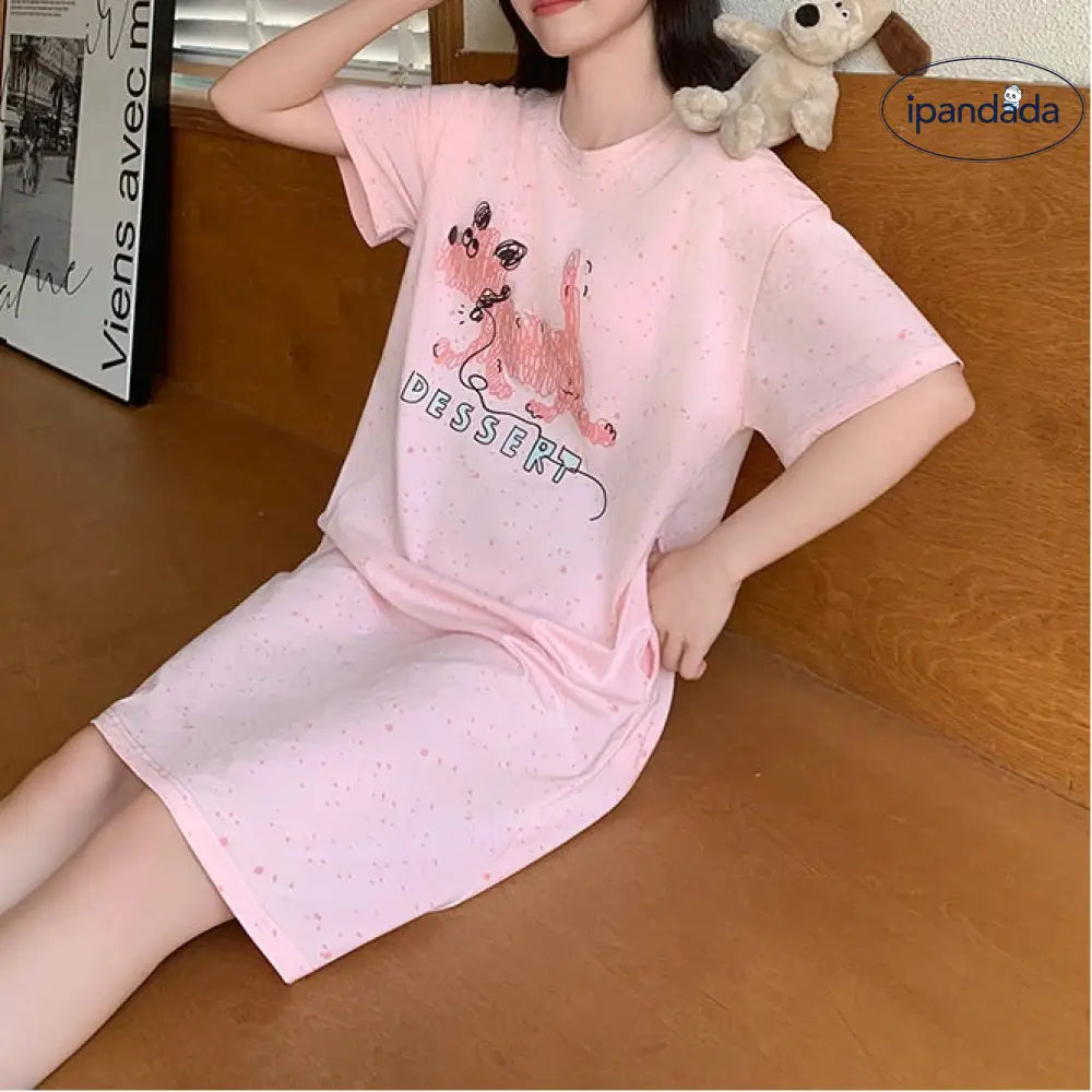 ID1419 接触冷感 モダール パッド付き ワンピースパジャマ レディース 半袖 丸首 花柄プリント 吸汗速乾 洗濯機OK