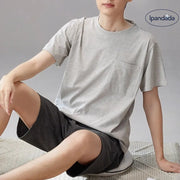 ID1677 メンズ 綿 夏用 パジャマセット シンプルデザイン 半袖シャツ＆ショートパンツ お出かけにも 涼感 通気性バツグン 洗濯機OK