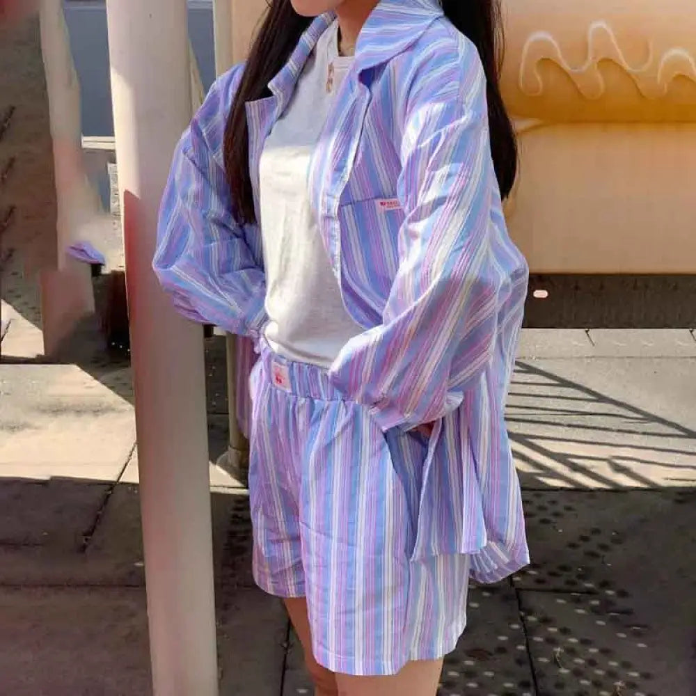 ID2099 ペットオーナー マッチング 韓国風 かわいい 犬用 猫用 服 ペア ブルー ストライプ シャツ おそろい コーデ ペットウェア オーナーウェア カップル おしゃれ 春 夏 薄手 軽やか 着心地 快適 ストライプ デザイン