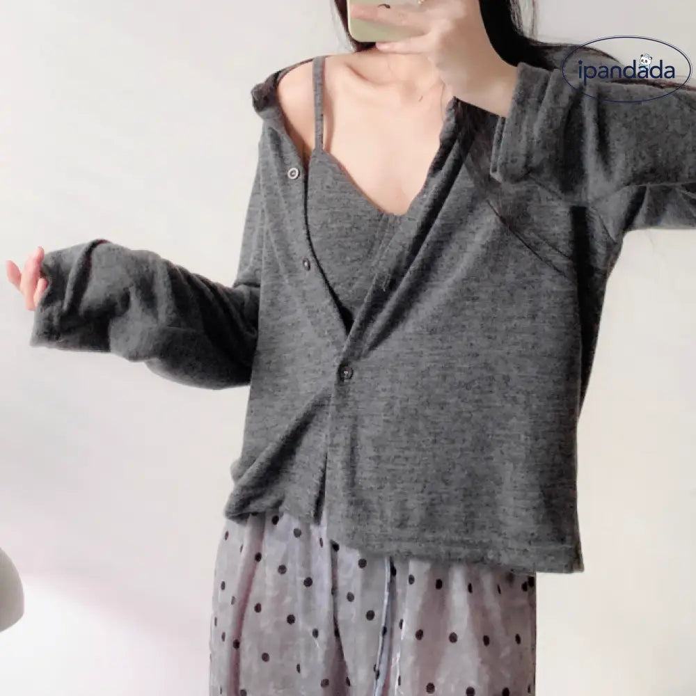 ID378 パジャマ 3点セット ルームウェア カップ付き レディース 寝巻き ドット柄 女の子 部屋着 可愛い 長袖 パンツ ズボン キャミソール 上下セット 無地 おしゃれ 秋 春 夏 レディース＞セットアップ