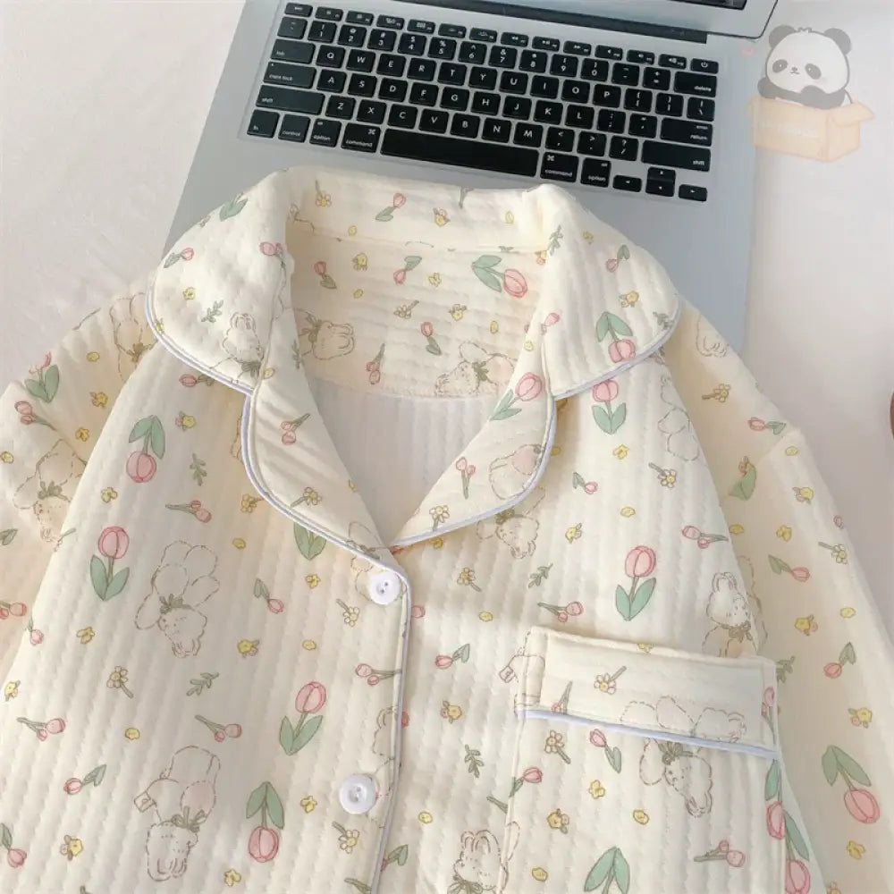 ID382 パジャマ レディース うさぎ 花柄 セットアップ 長袖 上下セット ルームウェア 肌に優しい 春 女性 おしゃれ かわいい レディース＞セットアップ