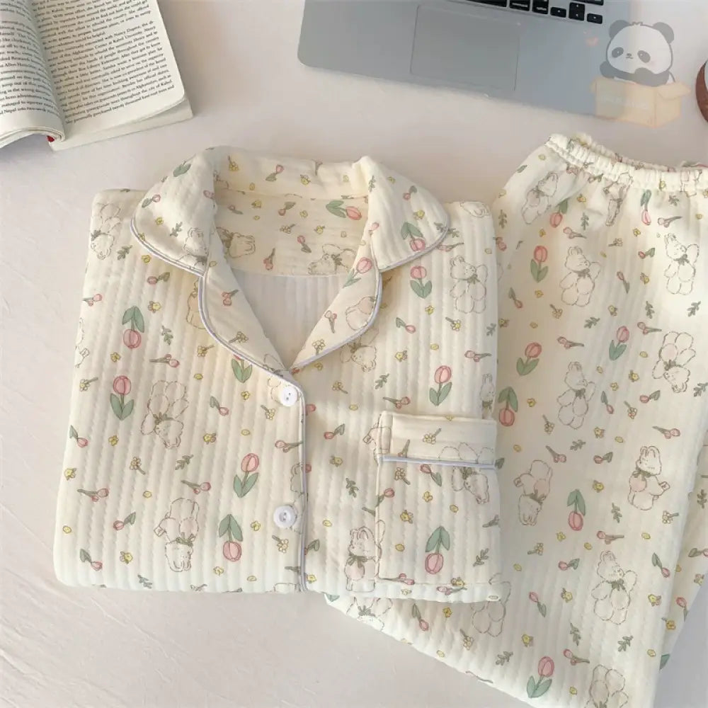 ID382 パジャマ レディース うさぎ 花柄 セットアップ 長袖 上下セット ルームウェア 肌に優しい 春 女性 おしゃれ かわいい レディース＞セットアップ