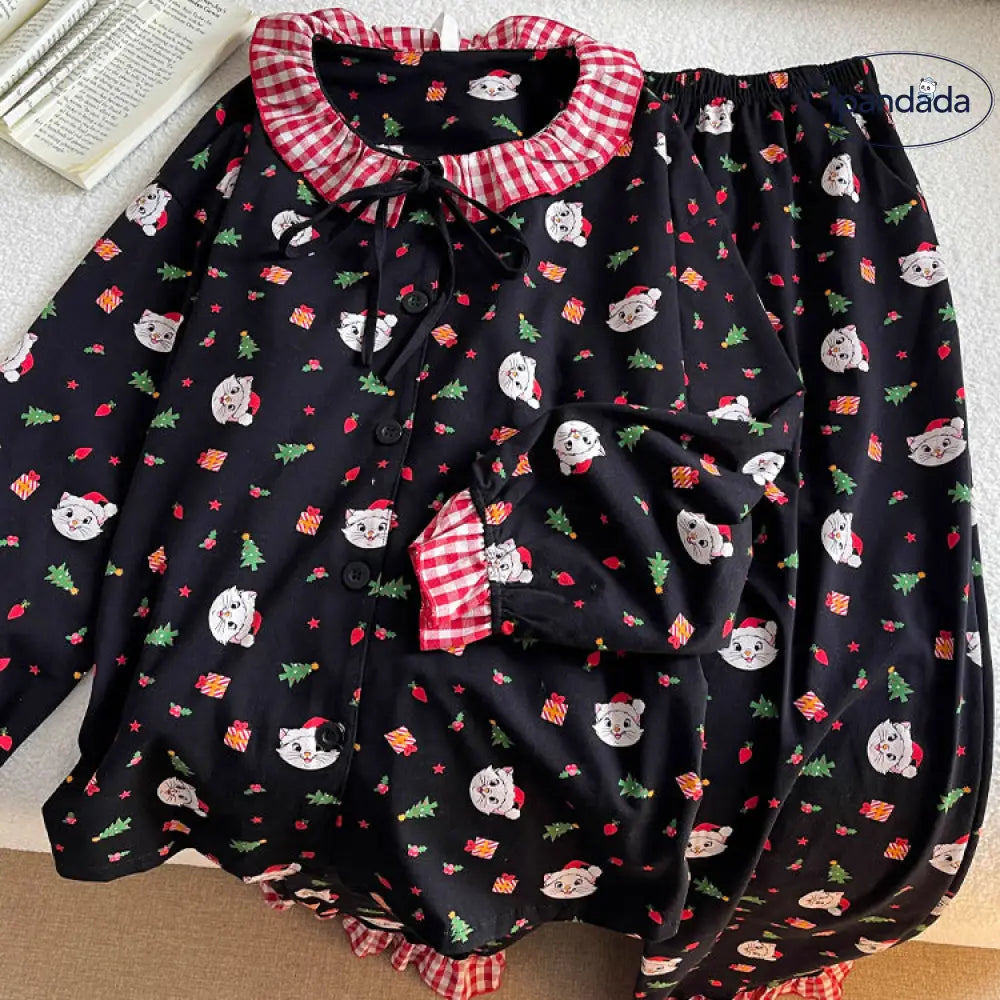 ID409 パジャマ 女性 新作 マリーキャット カートゥーン ホームウェア 可愛い 秋 春 夏 部屋着 寝巻き バレンタインデー レゼント ギフト レディース＞セットアップ