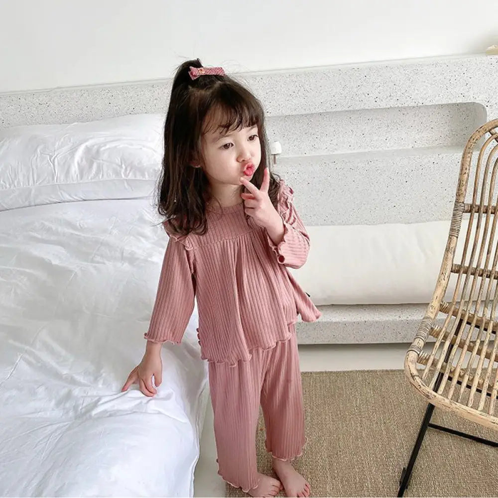 ID451 パジャマ キッズ 女の子 ダブルガーゼ 長袖 春 夏向き フリル ピンク ブルー クリーム 80 90 100 110 120 130 子供 ガールズ ジュニア かわいい ピンク / 80cm ベビー＆キッズ＞キッズ