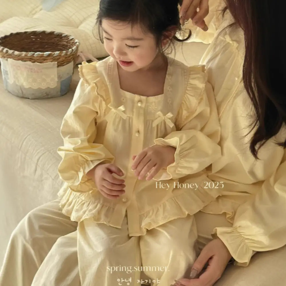 ID477 ルームウェア セット 女の子 春 韓国風 カートゥーン 快適 ピーターパンカラー パジャマ 2点セット 親子 レディース かわいい タイプ1 / 90cm ベビー＆キッズ＞キッズ