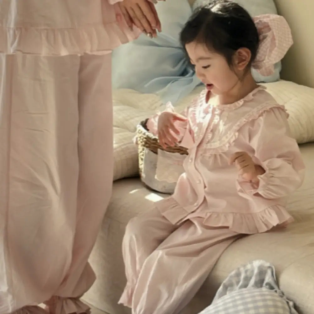 ID477 ルームウェア セット 女の子 春 韓国風 カートゥーン 快適 ピーターパンカラー パジャマ 2点セット 親子 レディース かわいい タイプ4 / 90cm ベビー＆キッズ＞キッズ