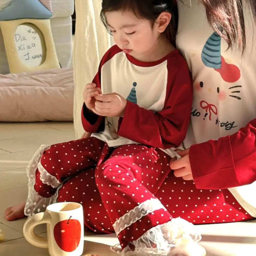 ID478 カートーン 親子パジャマ ルームウェア セット 春 秋 男女兼用 セット 柔らか かわいい 綿感 ルームウェア タイプ① / 90cm ベビー＆キッズ＞キッズ