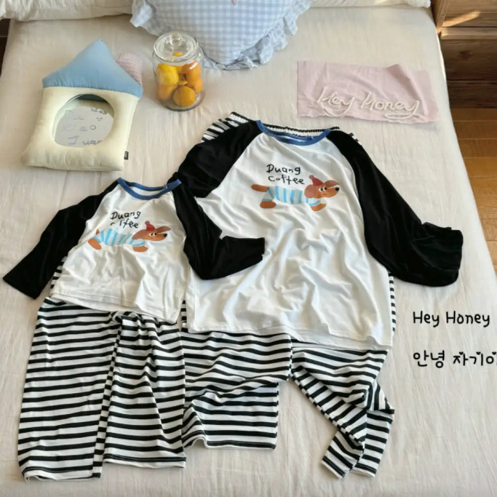 ID478 カートーン 親子パジャマ ルームウェア セット 春 秋 男女兼用 セット 柔らか かわいい 綿感 ルームウェア タイプ⑤ / 90cm ベビー＆キッズ＞キッズ