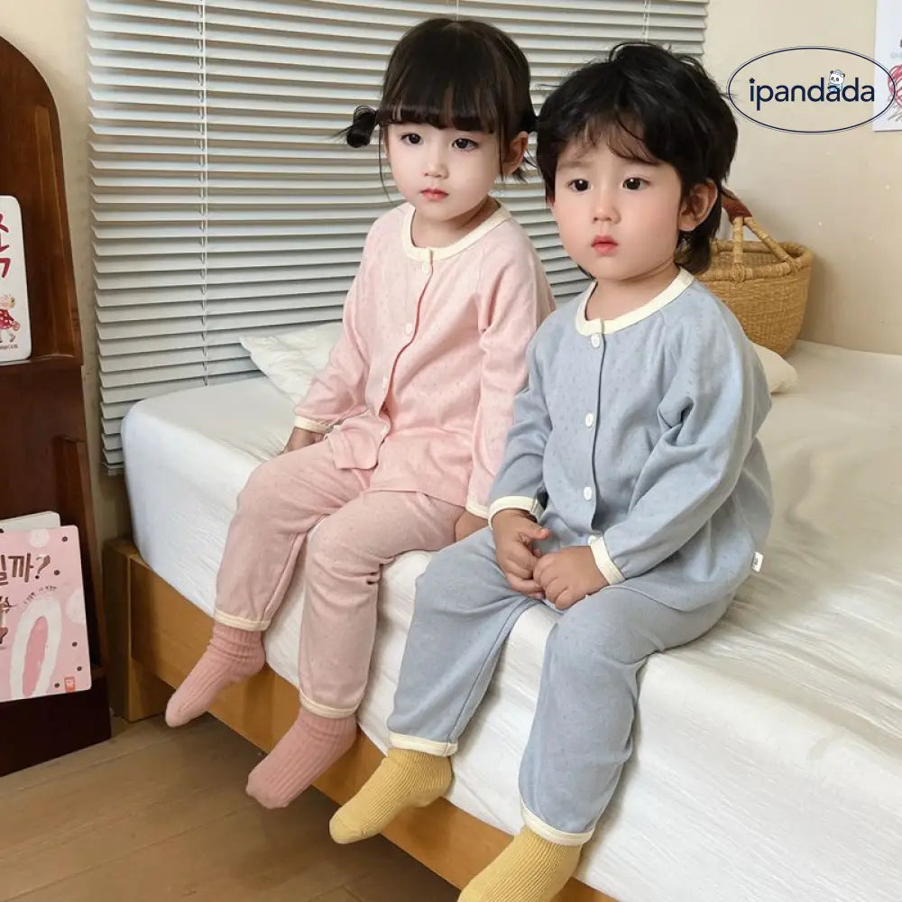 ID480 キッズ パジャマセット コットン カーディガン 男女兼用 韓国風 長袖 長パン ナイトウェア エアコン服 ルームウェア ベビー＆キッズ＞キッズ
