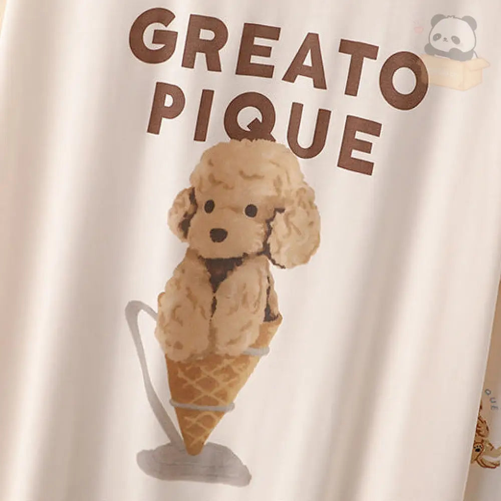 ID505 犬柄 アイスクリーム パジャマ レディース 上下セット トップス ボトムス ルームウェア 部屋着 健康 プレゼント ギフト 母の日 レディース＞セットアップ
