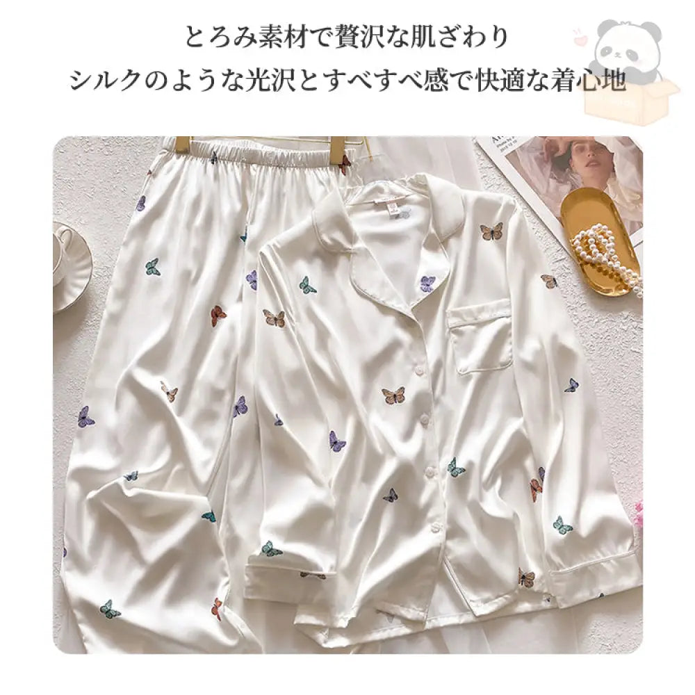 ID513 レディース 蝶々 パジャマセット 春夏 長袖 薄手 カートゥーン ルームウェア 甘い 四季向け レディース 軽量 快適 柔らかい 春夏秋 高品質 レディース＞セットアップ