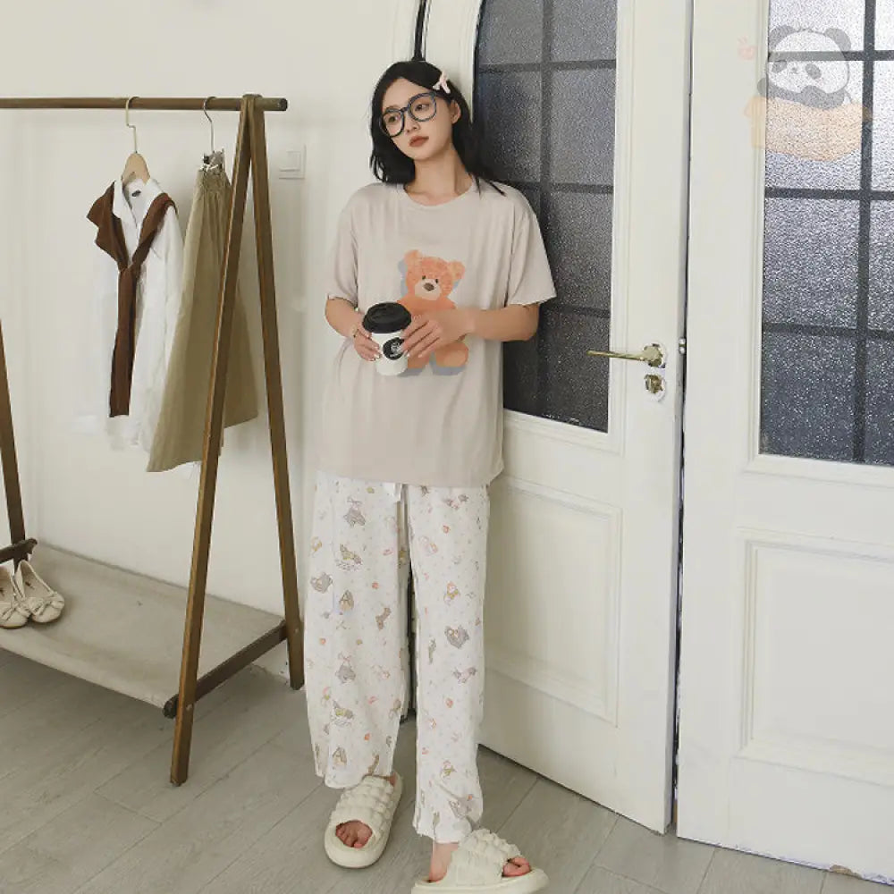 ID523 くま 熊柄 パジャマ 夏用 レディース モダール 半袖 夏 母の日 ギフト コットン 入院 可愛い レディース 大人用 レディース 大きいサイズ ルームサプリ 写真通り / フリー レディース＞セットアップ