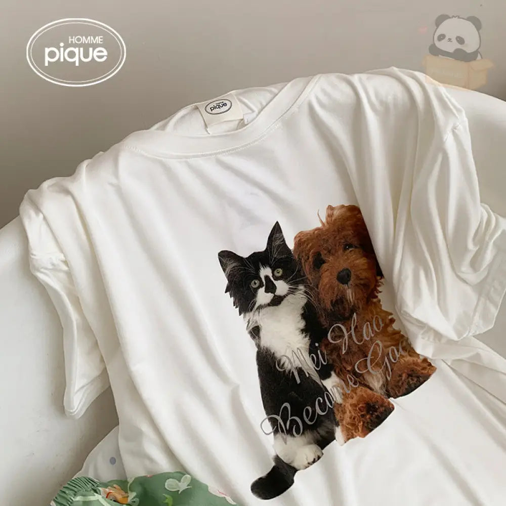 ID532 日系 夏用 アルファベット 猫 パジャマセット レディース 半袖 長ズボン ゆったり 薄手 ルームウェア 外出可 写真通り / フリー レディース＞セットアップ