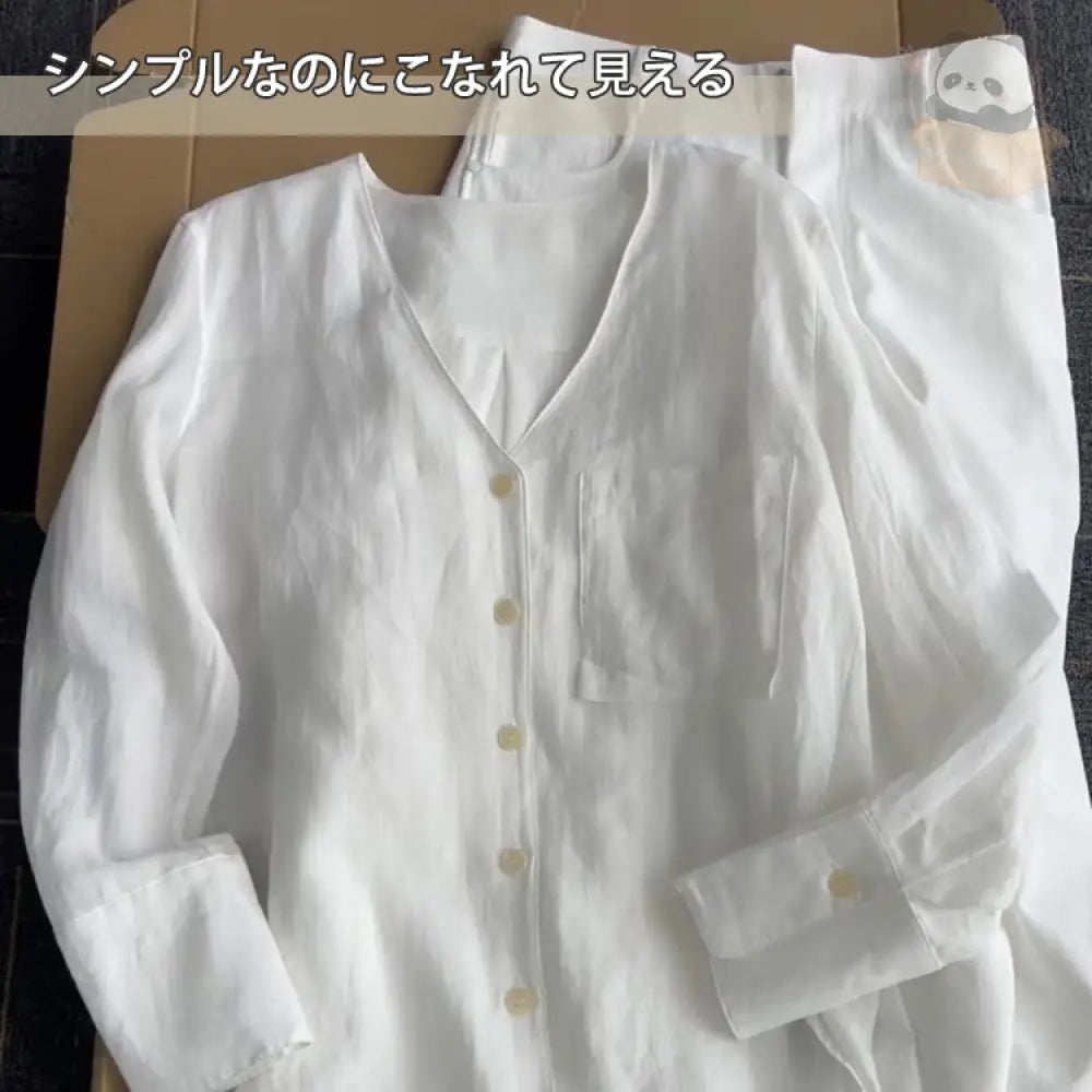 ID544 フレンチ 高級 ホワイト リネンシャツ レディース 韓国風 インスタ映え 長袖 パジャマ 快適 ゆったり トップス ワイドパンツ ルームウェア レディース＞セットアップ